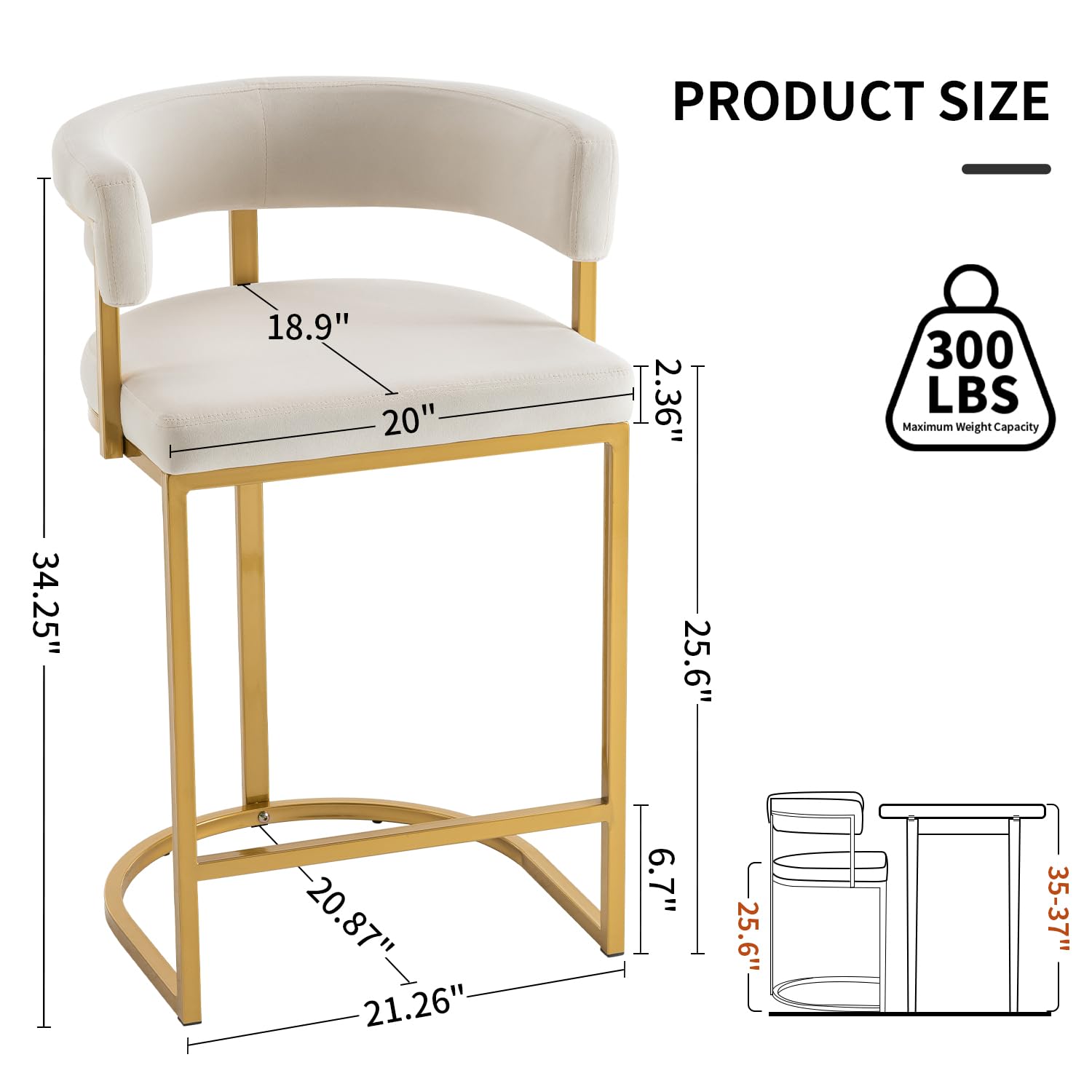 Home Bar And Counter - Beige Velvet Bar Stools Barrel Backrest