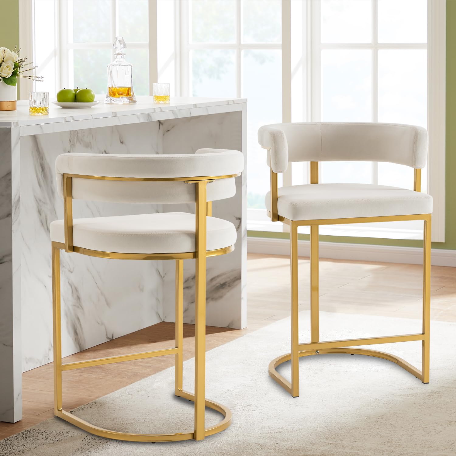 Beige Velvet Bar Stools Barrel - Home Bar And Counter review and price